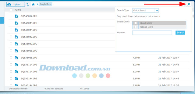 Tìm kiếm file trên dịch vụ lưu trữ đám mây