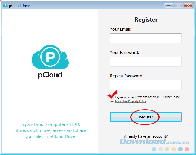 Đăng ký tài khoản pCloud