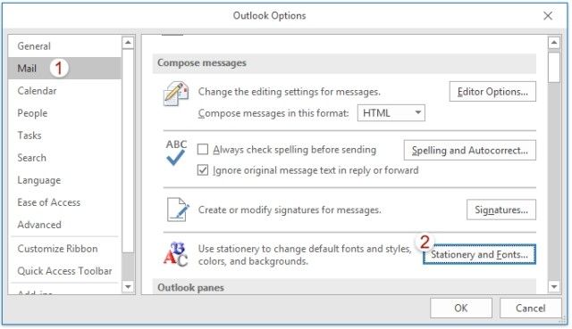 Thay đổi font mặc định trong Outlook