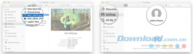 Chia sẻ tập tin trên Mac qua AirDrop bằng cách kéo và thả