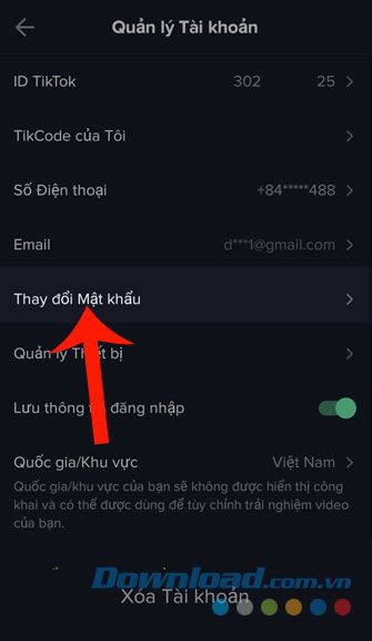 Chọn mục Đổi mật khẩu