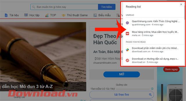 Danh sách đọc trên Google Chrome