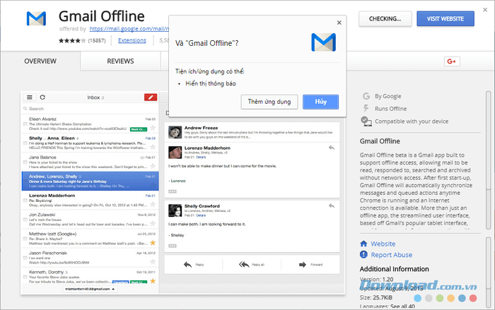 Cài đặt tiện ích mở rộng Gmail Offline trên Google Chrome