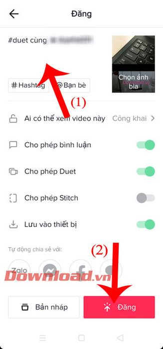 Soạn Caption và nhấn Đăng