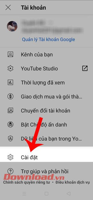 Click vào phần Cài đặt