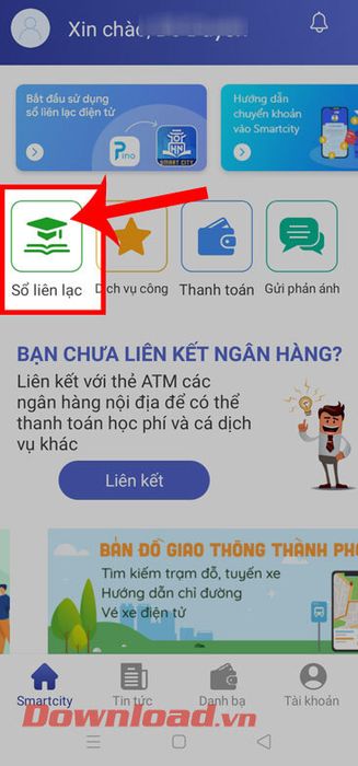 Nhấn vào mục Sổ liên lạc