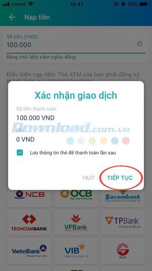 Nạp tiền vào ViettelPay