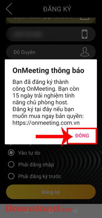 Nhấn vào nút Đóng