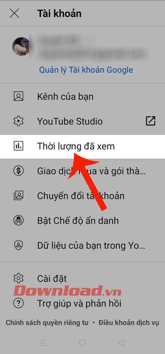 Chạm vào mục Thời gian đã xem