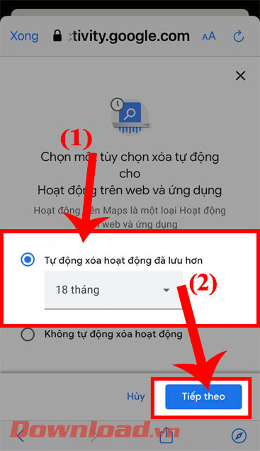 Đặt thời gian tự động xóa