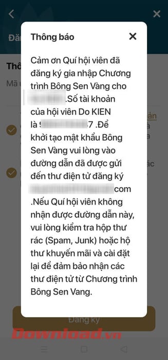 Đã đăng ký tài khoản thành công