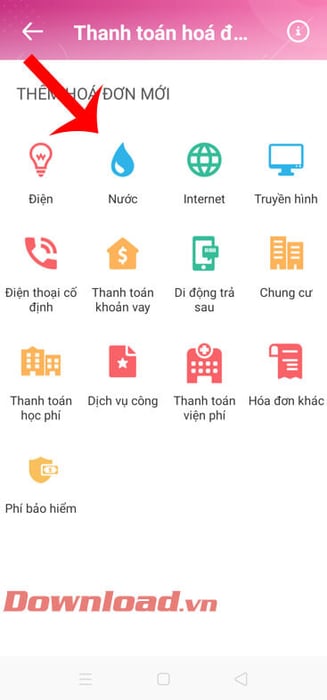 Chọn loại hóa đơn muốn thanh toán.