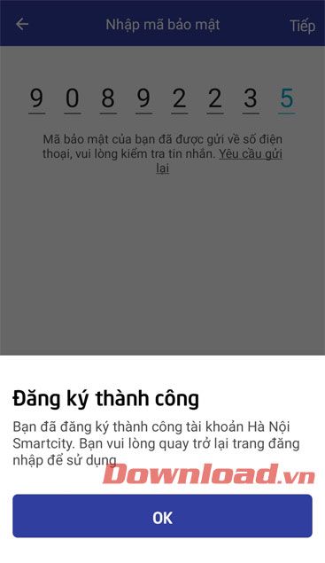 Tài khoản đã được đăng ký thành công