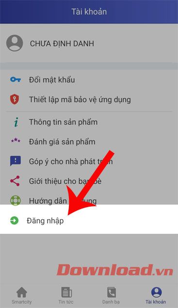 Chạm vào nút Đăng nhập