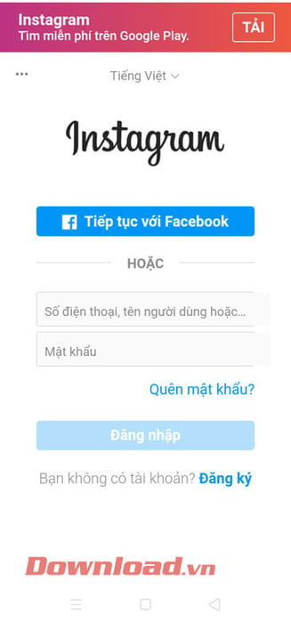 Đăng nhập vào tài khoản Instagram