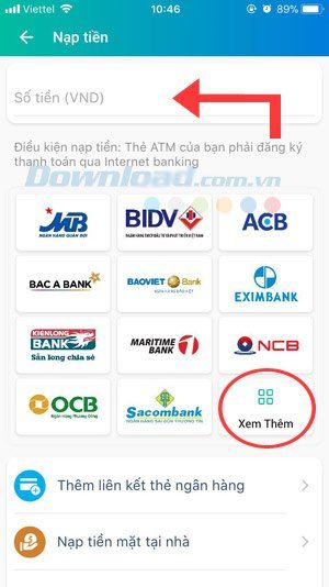 Nạp tiền vào ViettelPay