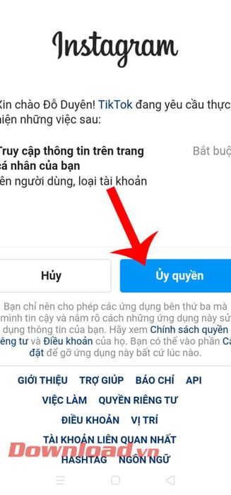 Nhấp vào nút Ủy quyền