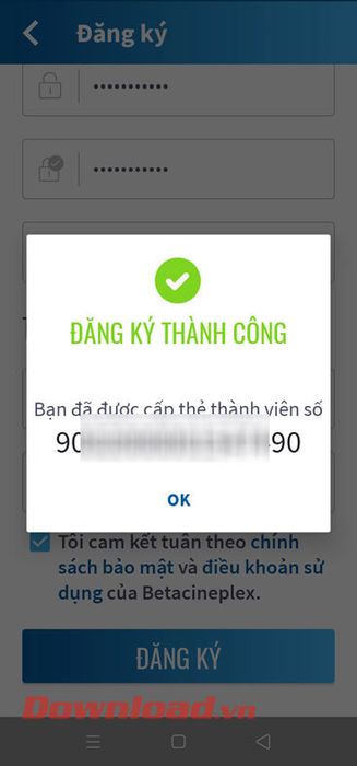 Đăng Ký Tài Khoản Thành Công 