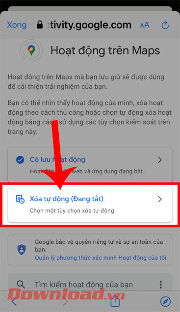 Nhấn vào mục Xóa tự động