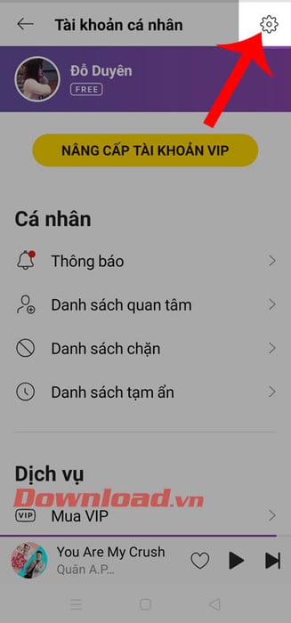 Ấn vào biểu tượng Cài đặt