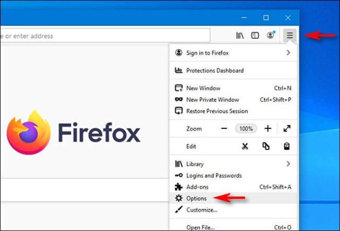 Cài đặt của Firefox