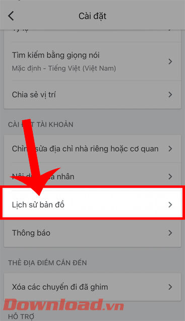 Chạm vào Lịch sử của bản đồ