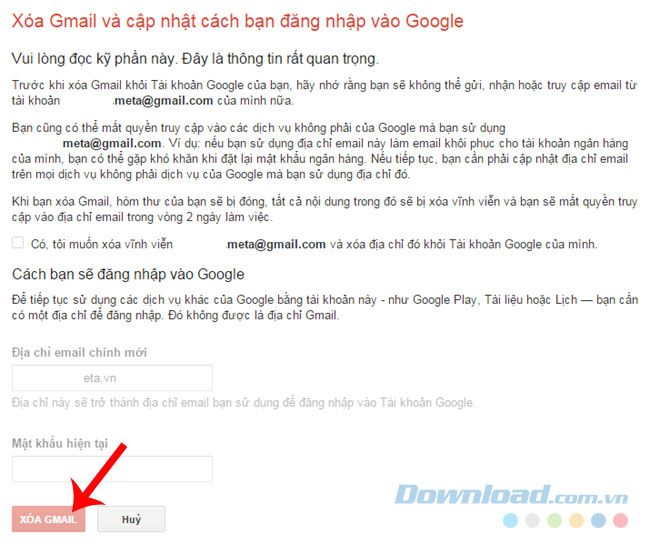 xóa Gmail