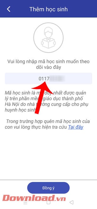 Đã tra cứu mã học sinh