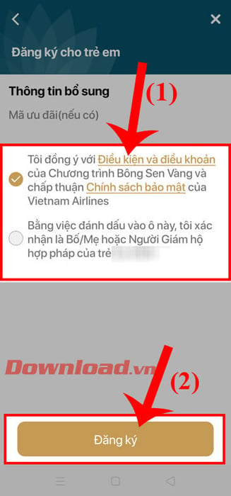 Chạm vào nút Đăng ký