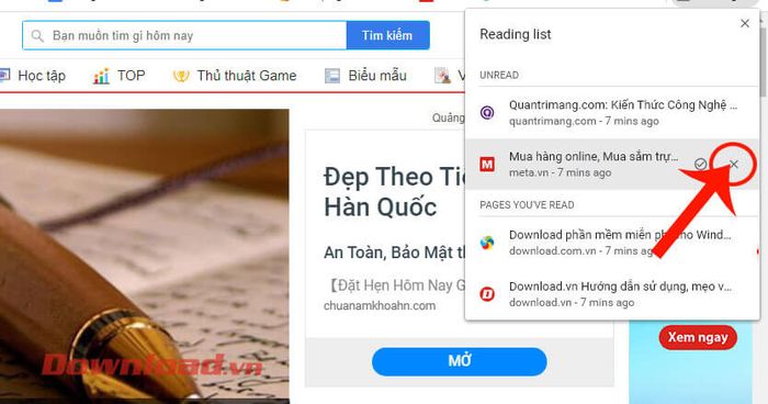 Nhấn vào biểu tượng dấu 'X'