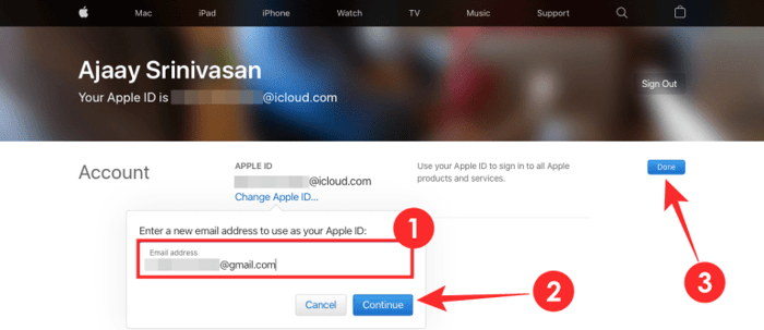 Thay đổi địa chỉ email iCloud trên trang web