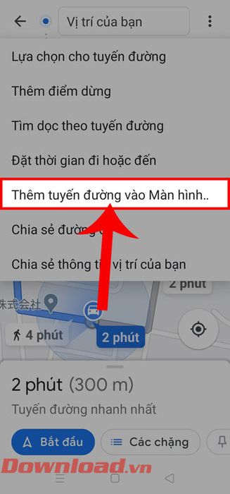 Chọn mục Thêm tuyến đường vào màn hình chính