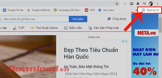 Nhấp chuột vào mục Danh sách đọc