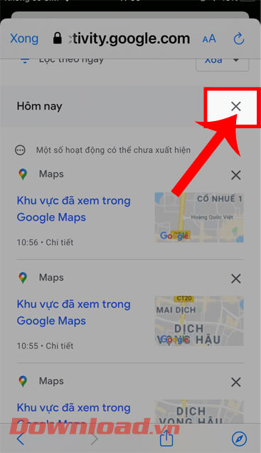 Chạm vào biểu tượng dấu 'X'