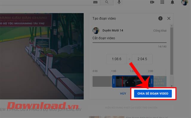 Nhấp chuột vào nút Chia sẻ đoạn video