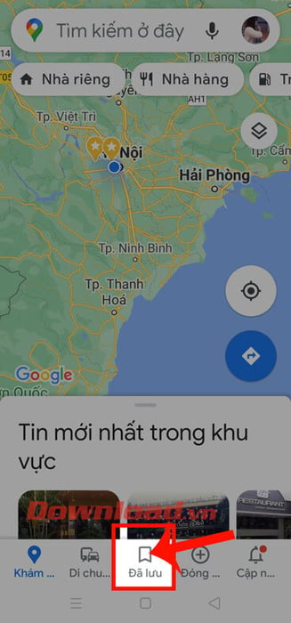 Nhấn vào mục <strong>Đã lưu</strong>