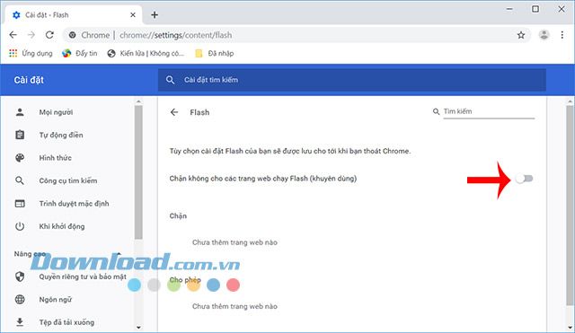 Google Chrome chặn Flash trên các trang web