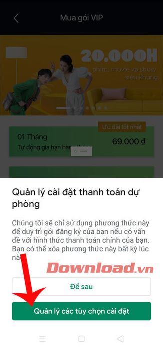 Bấm nút Quản lý các tùy chọn cài đặt