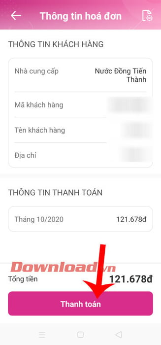 Ấn vào nút Thanh toán.