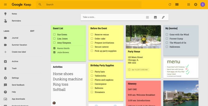 Giao diện của Google Keep