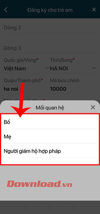 Chọn mục Mối quan hệ