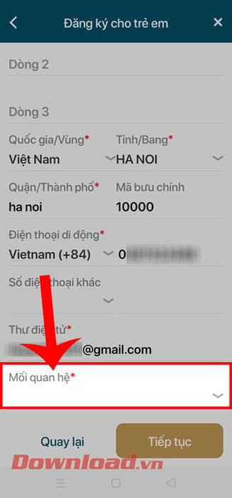 Chọn trong mục Mối quan hệ