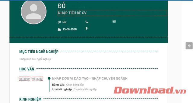 Điền thông tin vào mẫu CV