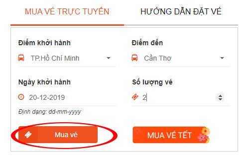 Chọn ngày và điểm đến để mua vé xe Phương Trang trực tuyến