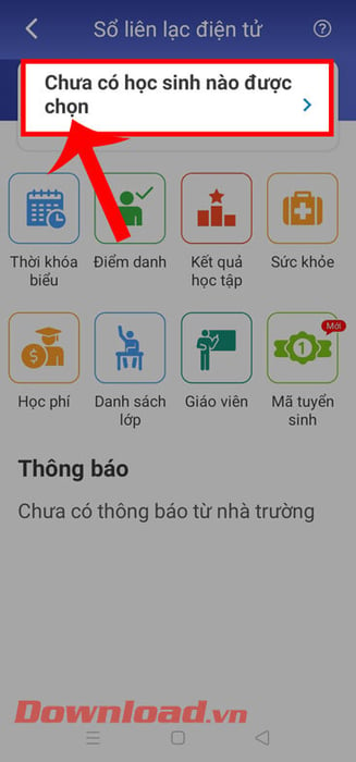 Nhấn vào mục Chưa có học sinh nào được chọn