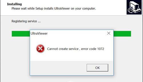 Giao diện lỗi Không Thể Tạo Dịch Vụ khi cài đặt Ultraviewer