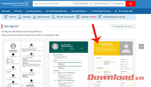 Lựa chọn mẫu CV