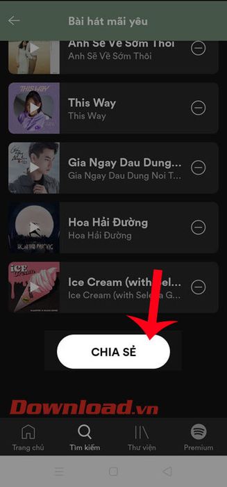 Bấm vào nút Chia sẻ