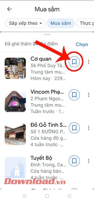 Nhấn vào biểu tượng đánh dấu trang