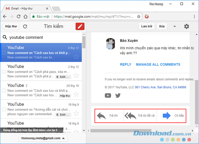 Trả lời và Chuyển tiếp tin nhắn trên Gmail Offline